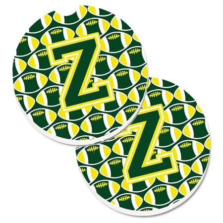 Carolines Treasures Letter Z Football Green and Yellow Cup Holder Car Coaster, PK2 CJ1075-ZCARC